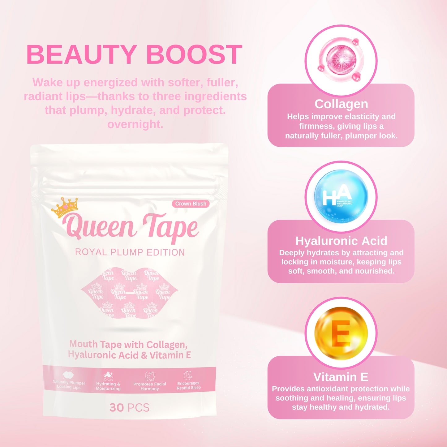 Hydrating Plumping Collagen Mouth Tape - Crown Blush