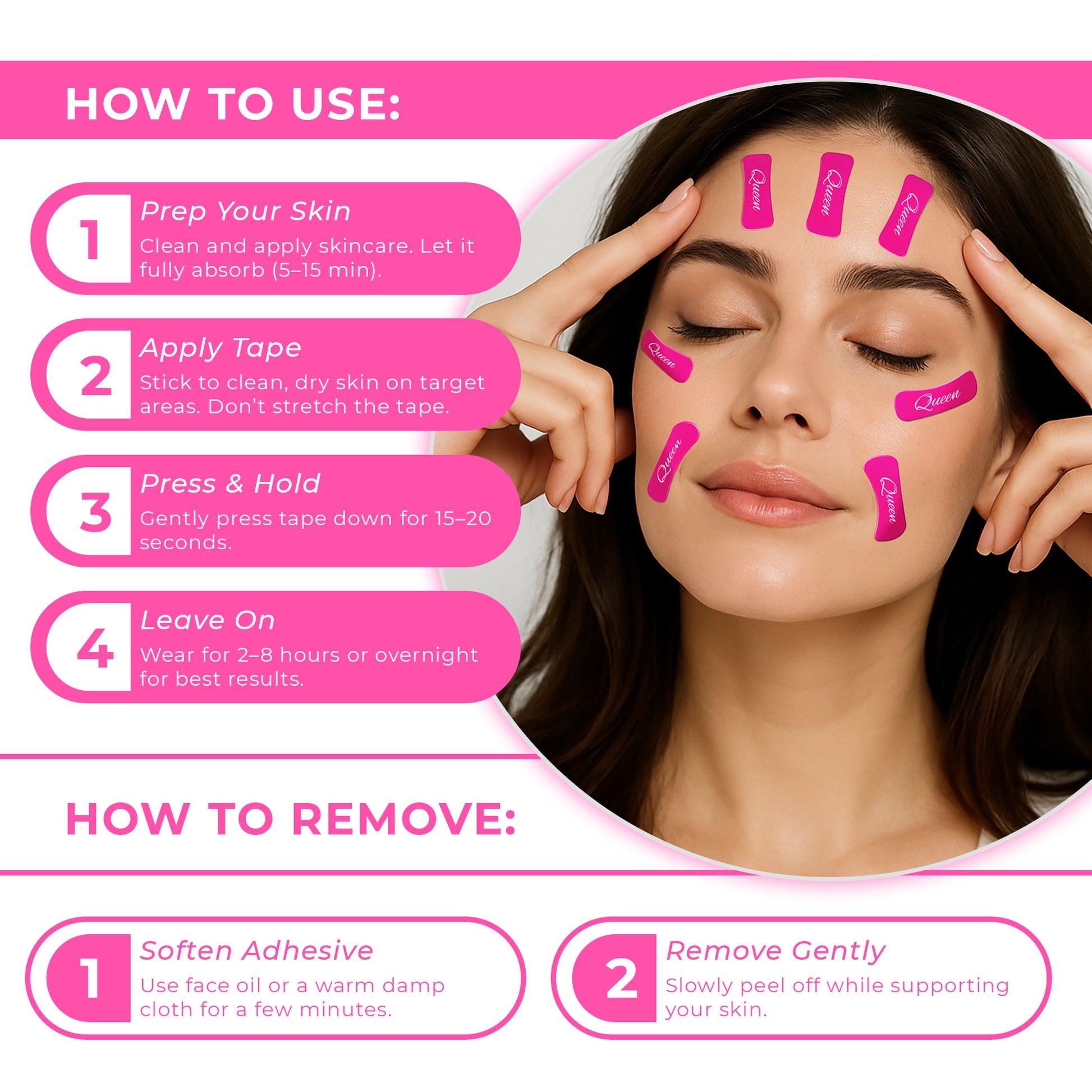 Queen Face Lift & Wrinkle Smoothing Tape | Skin Lifting Tape for Smoothing Lines | Eye Lifting Strips for a Firm Look | - Queen Tape