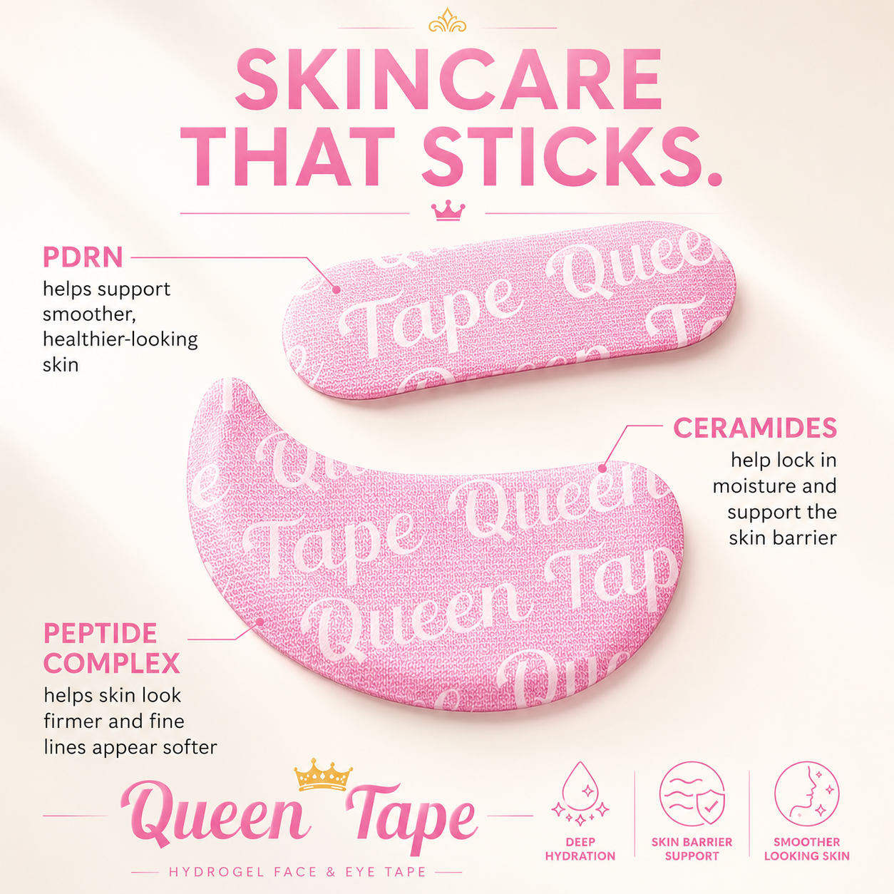 Queen PDRN Hydrogel Face & Eye Tape Crowned Face (64 Pcs Face) (16 Pcs Eyes)