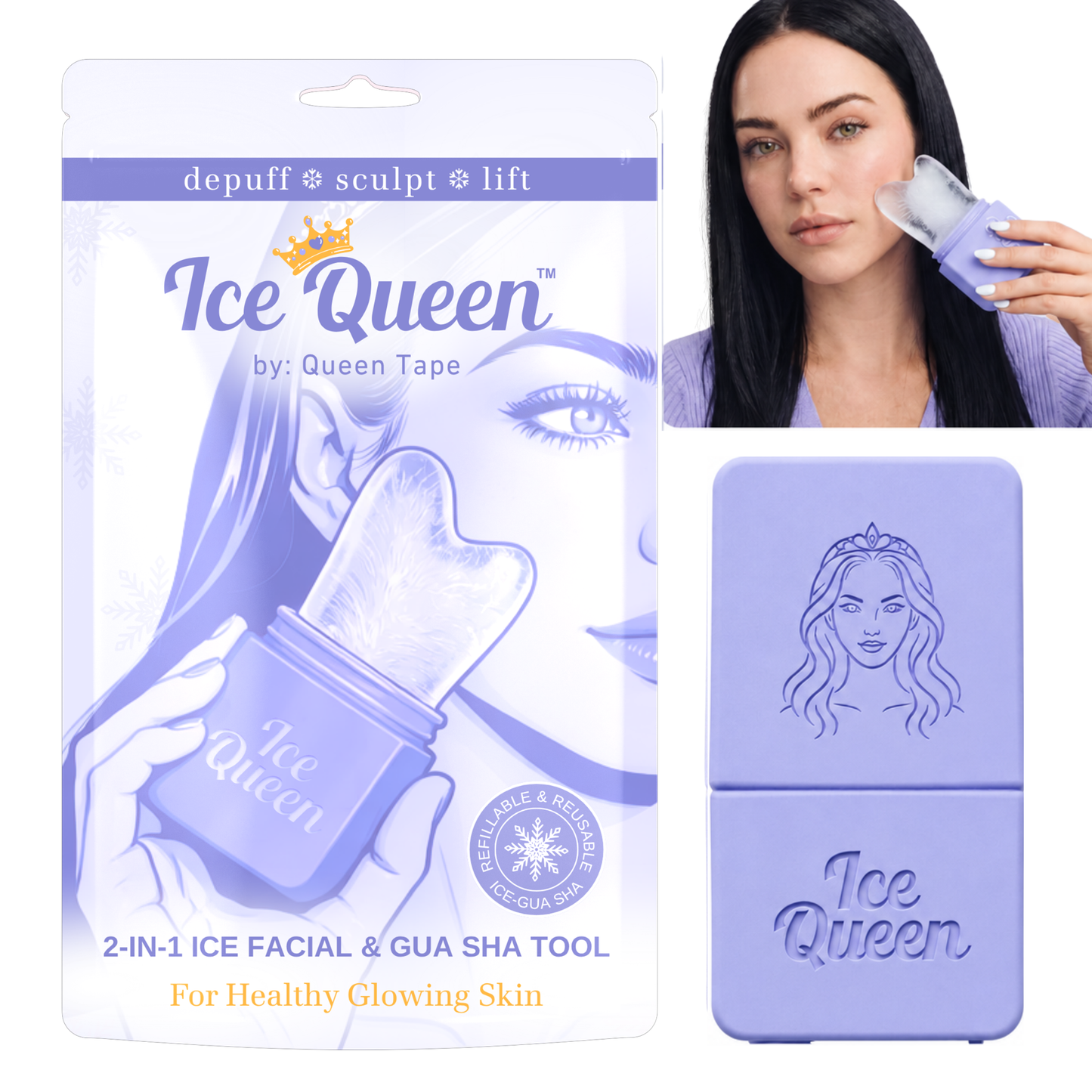 The Ice Queen by Queen Tape - 2 in 1 Ice Facial Gua Sha Frosted Lilac