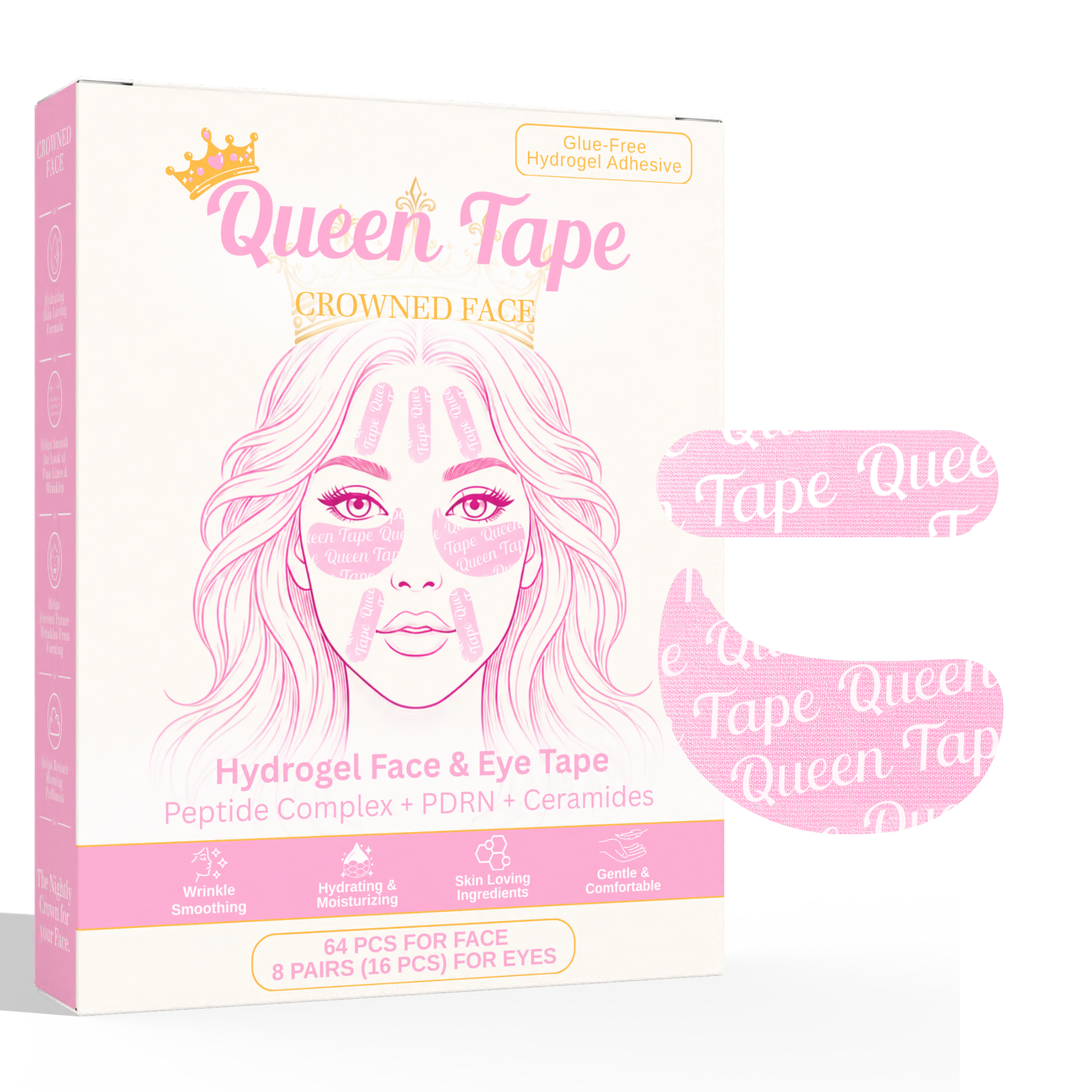 Queen PDRN Hydrogel Face & Eye Tape Crowned Face (64 Pcs Face) (16 Pcs Eyes)